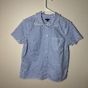 Talbots Womens Striped button down with pearl and jewel embellishments size M